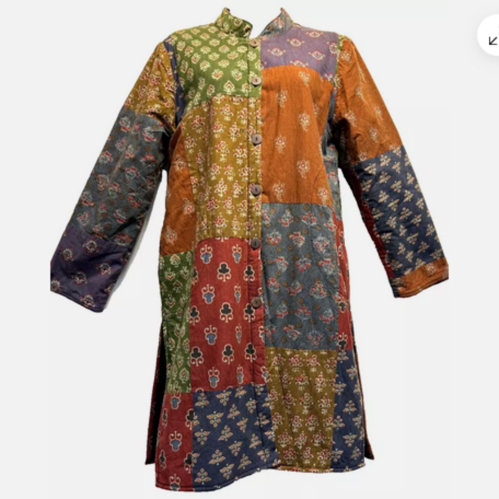 Nwt Sacred Threads Hippy Batik Boho Pocket Patch Cotton Lined Jacket Coat Top M